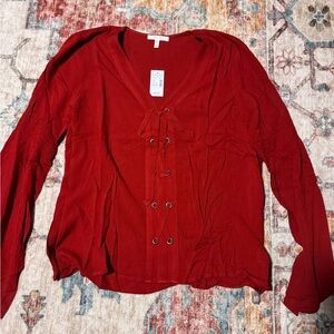 Elegant Red Blouse with Lace-Up Detail